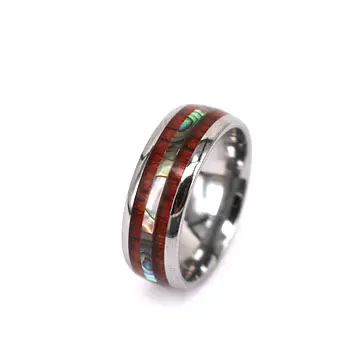 Anello in legno di Koa, anello di nozze in tungsteno, bellissimo anello da uomo 8mm a cupola in carburo di tungsteno con legni KOA e intarsio a conchiglia centrale