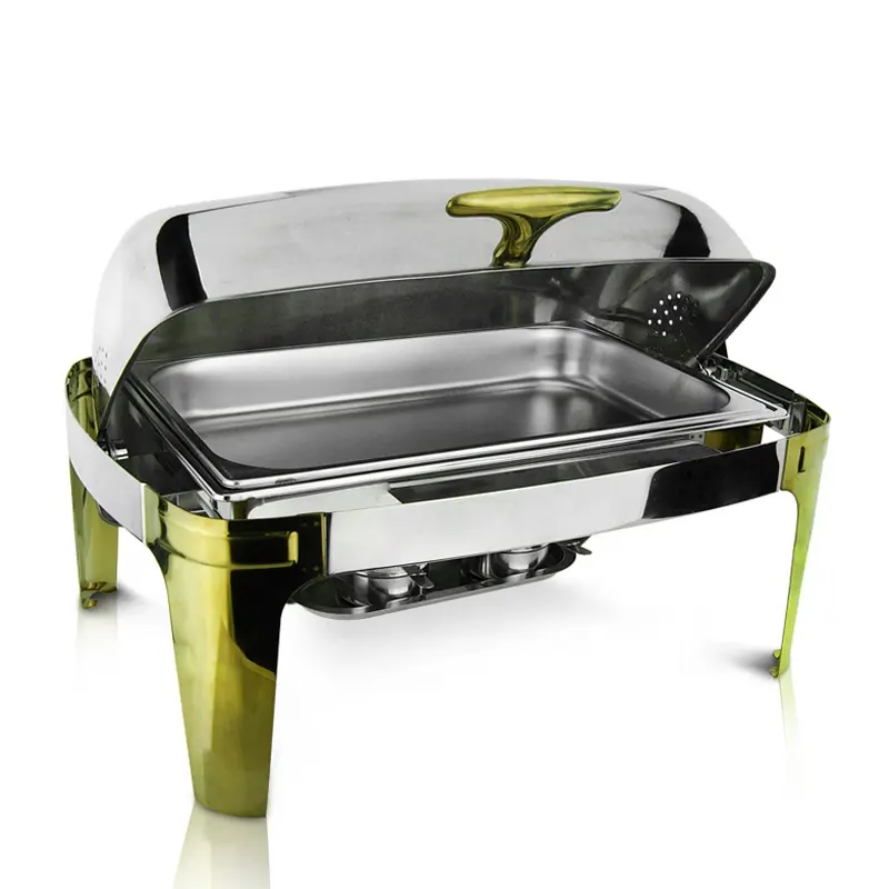Restaurant 8 quart Gold Chaffing Dishes Stainless Steel Roll Top Chafing Dish for Sale