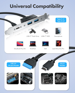 USB-C ve USB3.2 type-e anahtarına USB-PCIe braketli 20 pinli ve 19 pinli USB3.0 konektörleri - Product Image 3