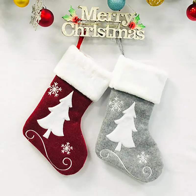 Bas de Noël fait main en velours personnalisé pour broderie 2021 ornements d'arbre de Noël sac cadeau de bonbons