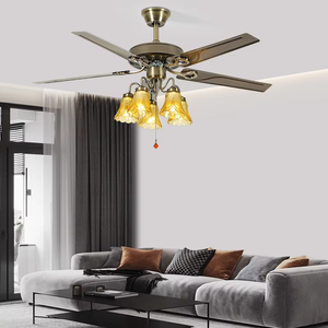 Bắc Âu Cổ Điển Phong Cách Mộc Mạc LED Quạt Trần Đèn 5 Lưỡi Điều Khiển Từ Xa Tay Kéo Chuỗi ABS Kim Loại Gỗ Dự Án Cài Đặt - Product Image 1