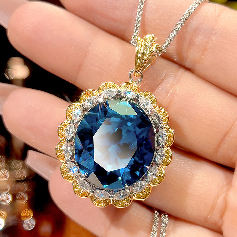 Blue pointed crystal pendant with Chopin chain