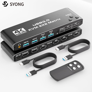 SYONG 4K HDMI2.0 KVM Matrix Switcher, 2x2 USB3.0 Switch para 2 monitores 2 computadoras con teclado de audio Video Mouse Periféricos