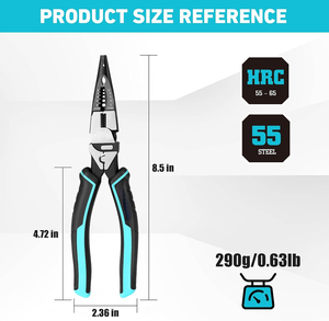 7.5&quot; Multipurpose Long Nose Pliers with Wire Stripper/Crimper/<strong>Cutter</strong> Function, Heavy <strong>Duty</strong> Multifunctional Electrician Pliers - Product Image 4