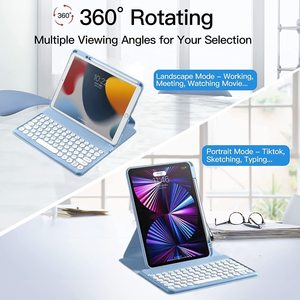 苹果iPad 7 8 9 10 Air 4 5专业11英寸带键盘的铅笔槽支架防震透明盖360旋转翻盖外壳 - Product Image 2