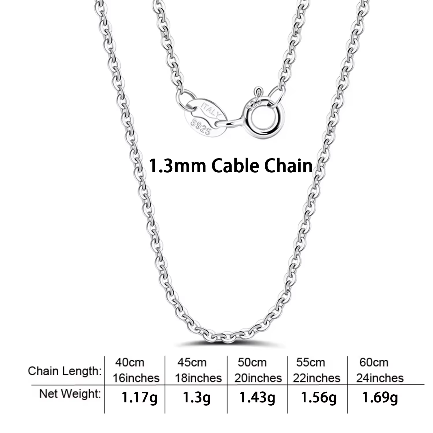Catena a cavo argento 1,3 mm