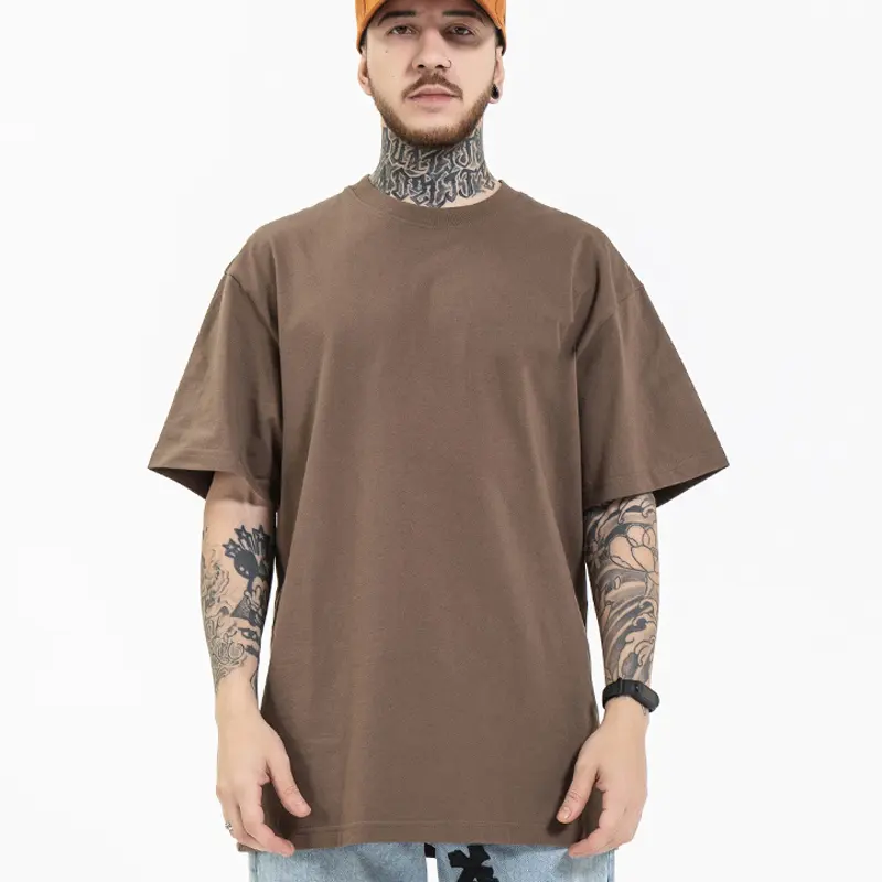 2022 maglietta grafica con stampa di nuovo Design 100% maglietta oversize marrone con spalle scoperte in cotone per uomo