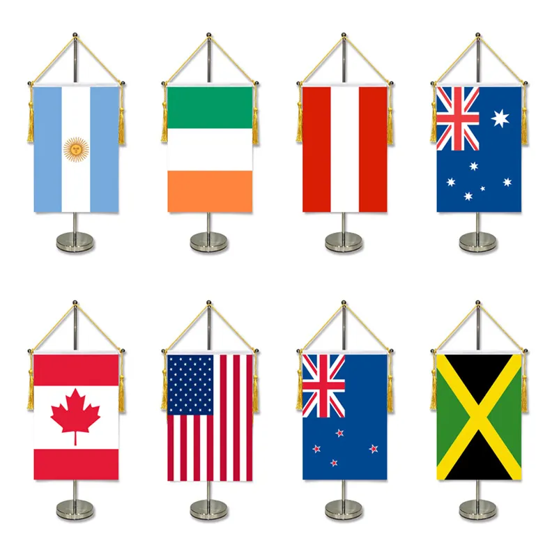 Decorazione Desktop per ufficio bandiere dei paesi del mondo di dimensioni personalizzate in acciaio inossidabile grande asta rialzata porta bandiera nazionale