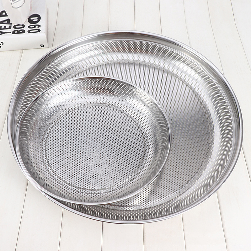 Round Steam Food Tray Multi-purpose Kitchenware Stainless Steel Flat Tray With Dense Holes