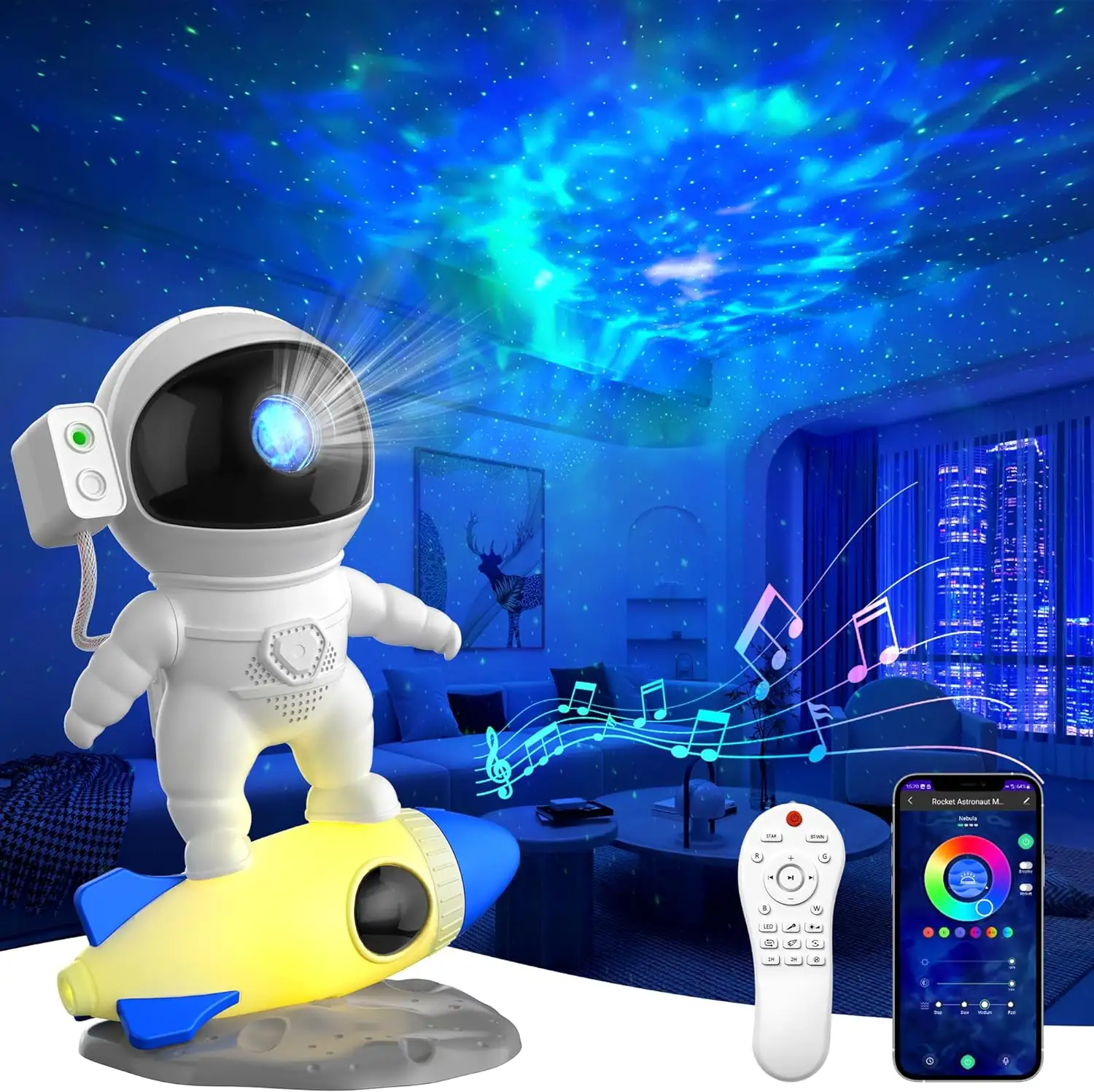 Nuevo Led astronauta nebulosa galaxia cielo estrellado proyección noche luz proyector lámpara USB remoto con Bluetooth y ruido blanco