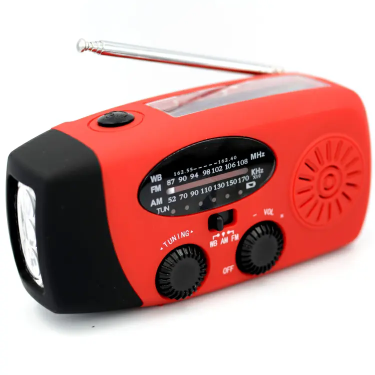 Oem Draagbare Oplaadbare Emergency Solar Hand Crank 2000Mah Wb Noaa Radio Met Telefoon Oplader En Led Zaklamp Fm Radio