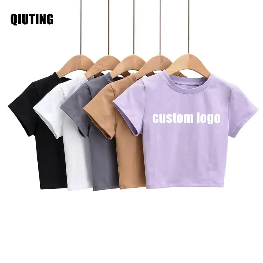 Custom Blanco Cropped Logo T-Shirt Katoenen Dames T-Shirts Fitness Fit T-Shirts Dames Bodycon Crop Tops Tshirt Voor Vrouwen