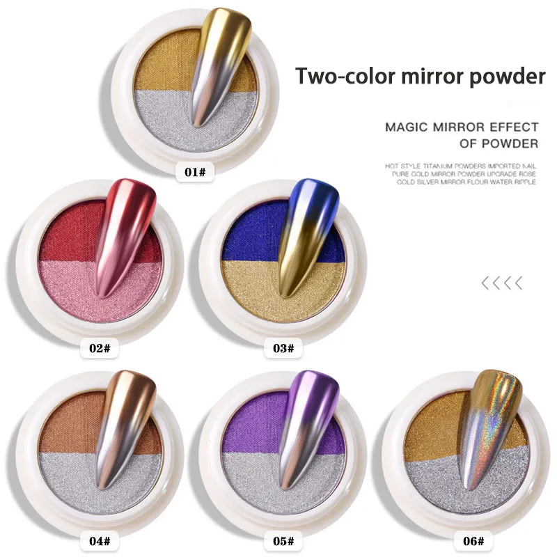 Misscheering specchio bicolore polvere per unghie effetto specchio olografico polvere cromo pigmento polvere smalto Gel specchio argento dorato