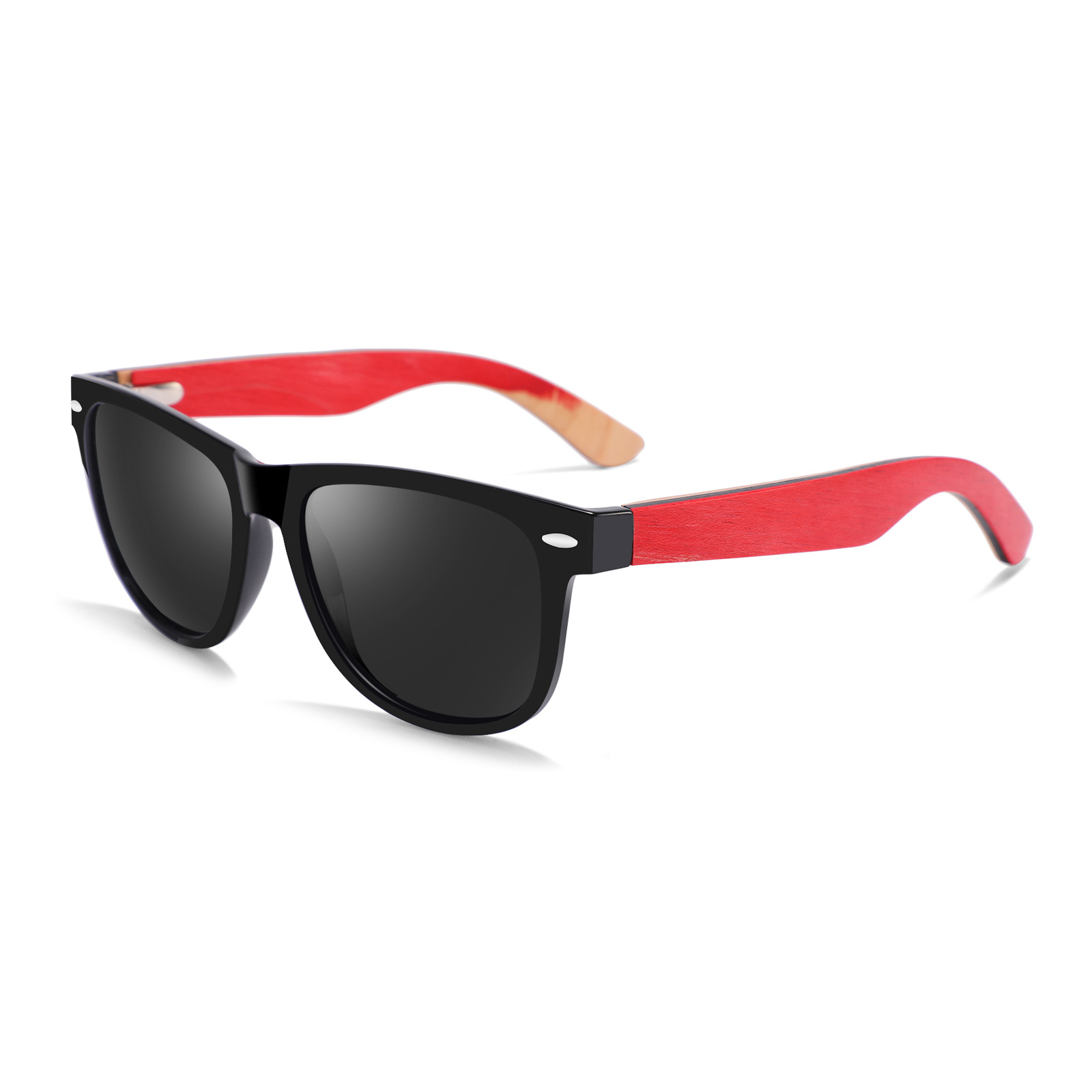 C5 red skateboard wooden feet, bright black frame, polarized ful