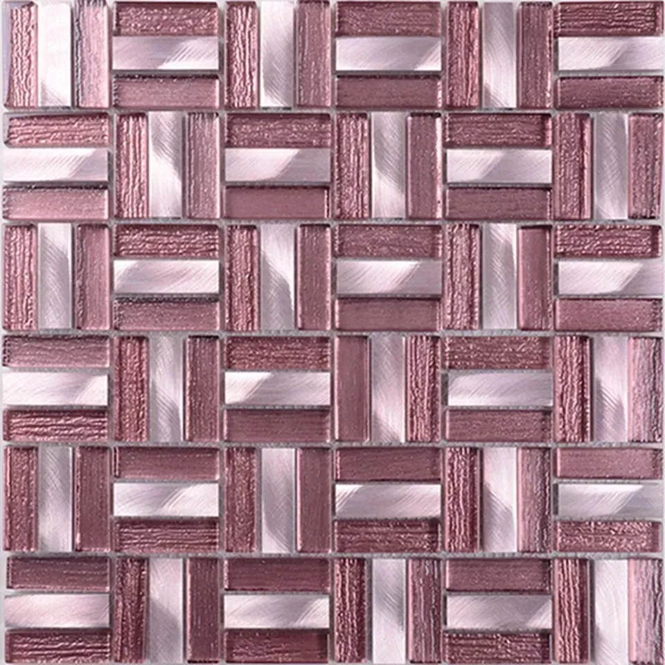 Metal aço inoxidável rosa vermelha rosa ladrilhos mosaico pedra plana