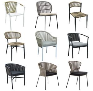Waterdichte Caféstoel Buiten Stapelbaar Touw Weven Metalen Aluminium Frame Patio Tuin Rotan Eetkamerstoel Met Kussen - Product Image 3