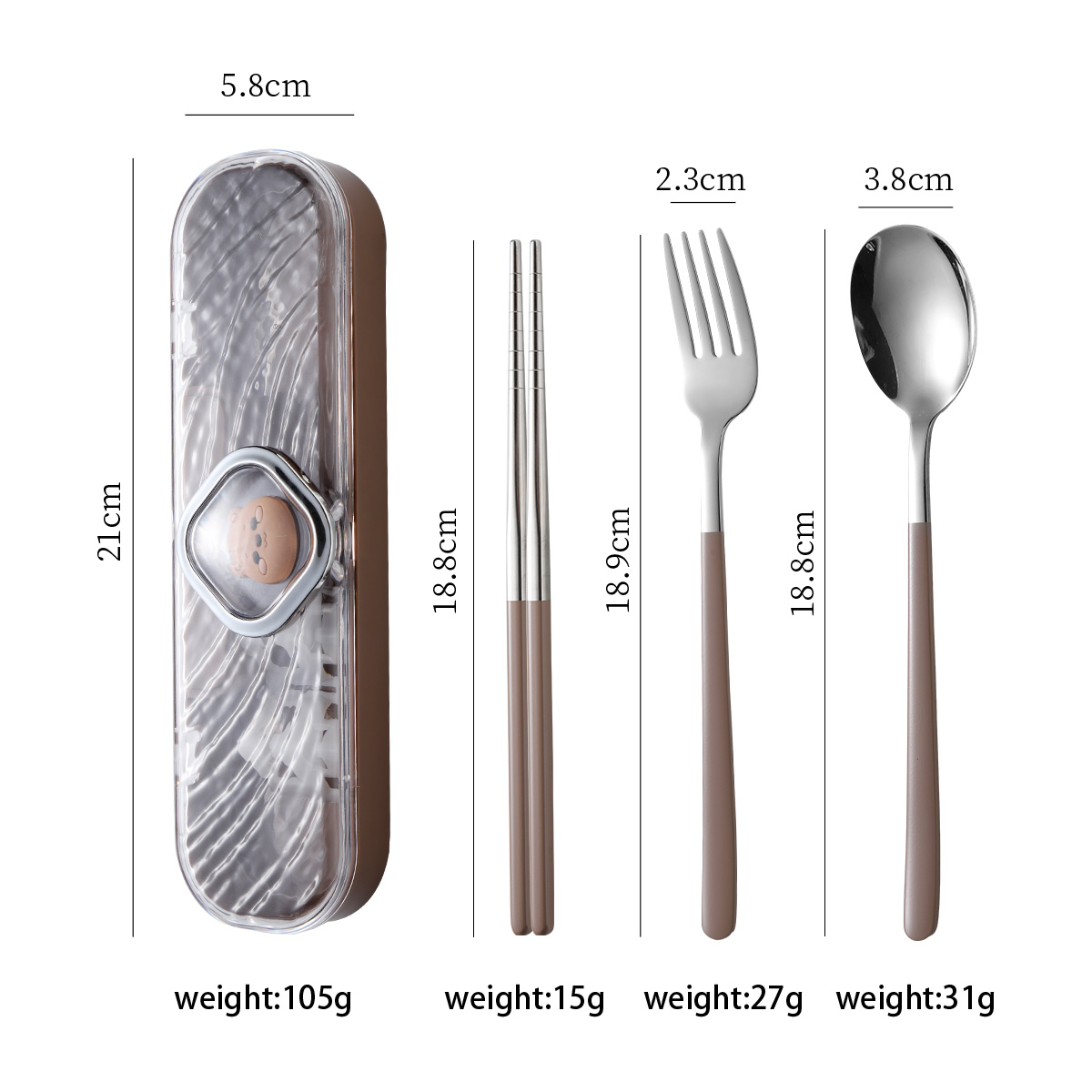 Ensemble de vaisselle portable trois pièces à motif de dessin animé (Marron)