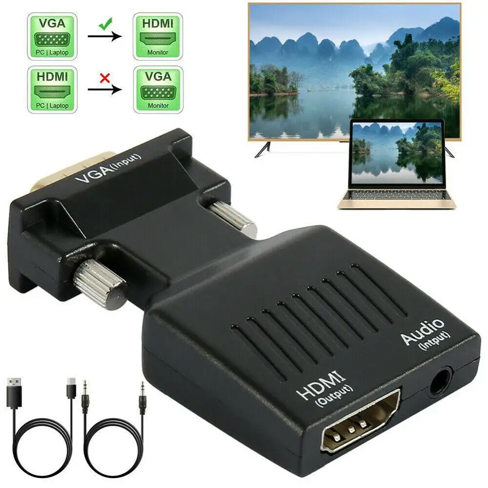 Adaptateur VGA vers HDMI mâle vers HDMI 1080P, convertisseur mâle vers femelle, entrée Audio, données, PC vers TV, en vogue