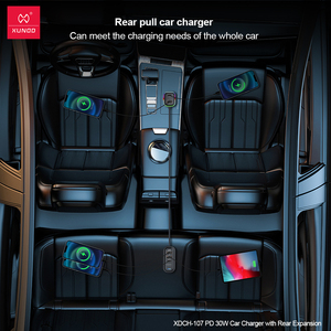 XUNDD Fast Charging Multifunctional PD 30W Car <strong>Charger</strong> with Rear Expansion 1.5m Data Cable 3 Ports Car <strong>Charger</strong> - Product Image 5