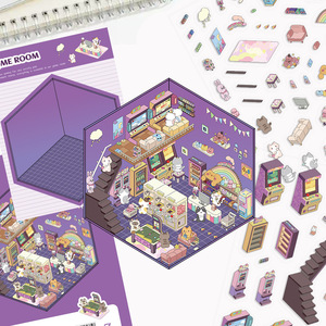 Cartoon 3D World DIY Cena Miniatura Paisagem Descompressão Toy Little Red Book Hut Atacado Conta Mão Disponível Adesivos - Product Image 2