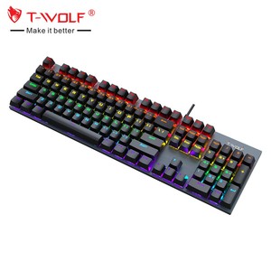 Teclado mecánico T17 con cable USB, luz RGB arcoíris para ordenador de juegos, 104 teclas, teclado multimedia ergonómico - Product Image 1