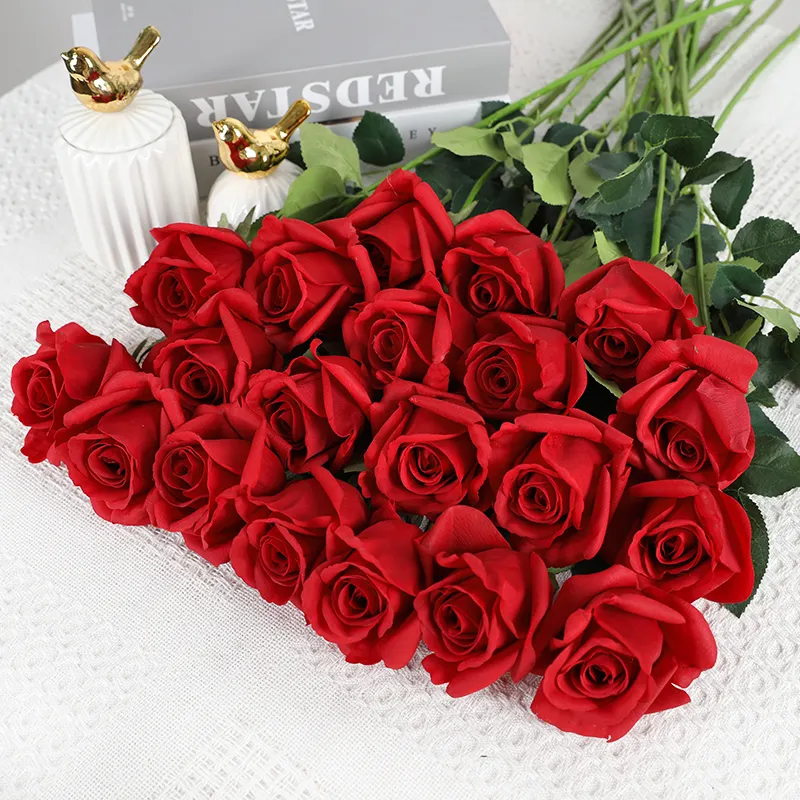 Amazon Hot Selling Artificial Rose Flowers Branches High Quality Wedding Decoration Rose Flower Wholesale Artificial Red Rose