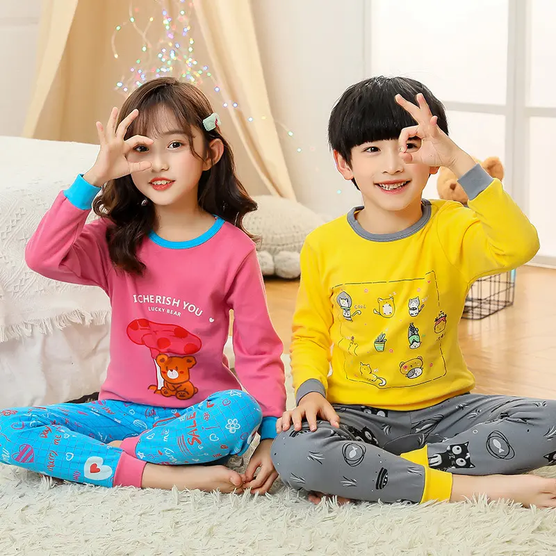 2-15 ans filles et garçons ensembles de tissu pyjamas enfants boutique en gros coton enfants vêtements de nuit