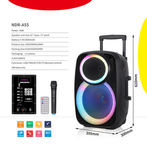 工厂库存NDR-A55 15英寸户外杆音频40w扬声器，带RGB发光二极管灯电池，供舞台使用 - Product Image 2