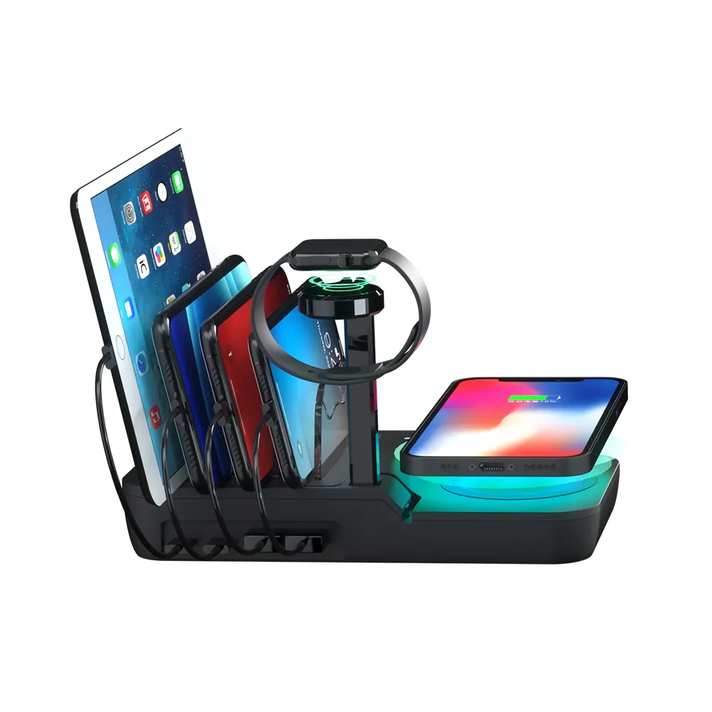 Desktop Multiple 4 USB Port Wireless Charging Dock Station PD 3.0 Fast Charger With Wireless Charging Pad