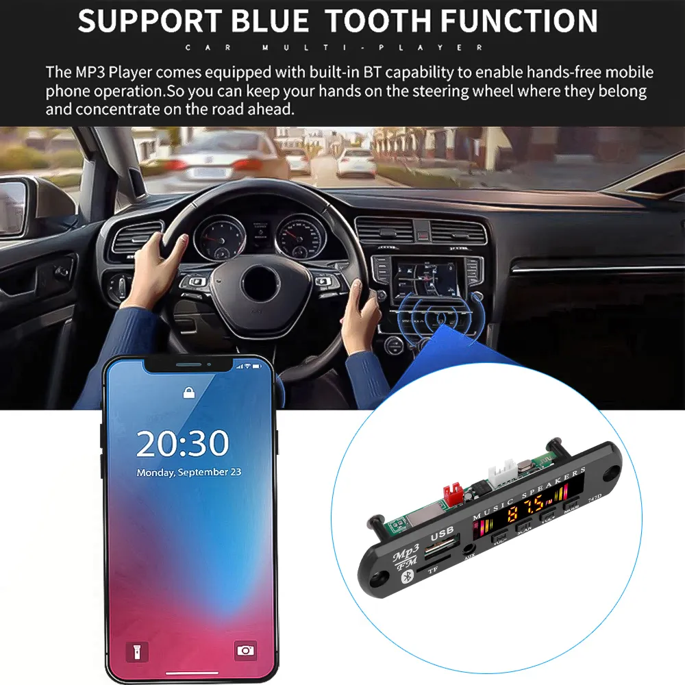 Bluetooth 5.0 araç ses USB TF FM radyo modülü uzaktan kumanda bluetooth ses modülü ile renkli ekran MP3 çalar