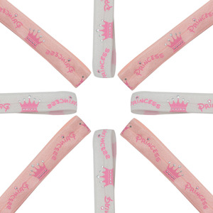 金色皇冠印花粉色折叠松紧带女孩发带手镯 - Product Image 2