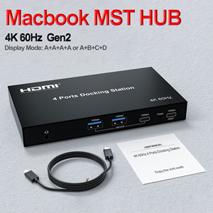 Justlink 4 Ports Docking station 4k60hz 4 in 1 <strong>usb</strong> hub USB3.2 Gen2 PD100W 3.5mm audio <strong>input</strong> <strong>output</strong> Support Mac system MST mode - Product Image 2
