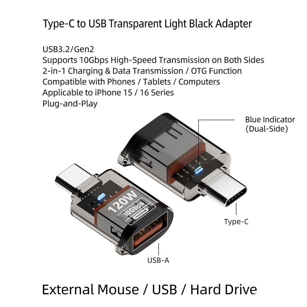 C Male to USB Female Black