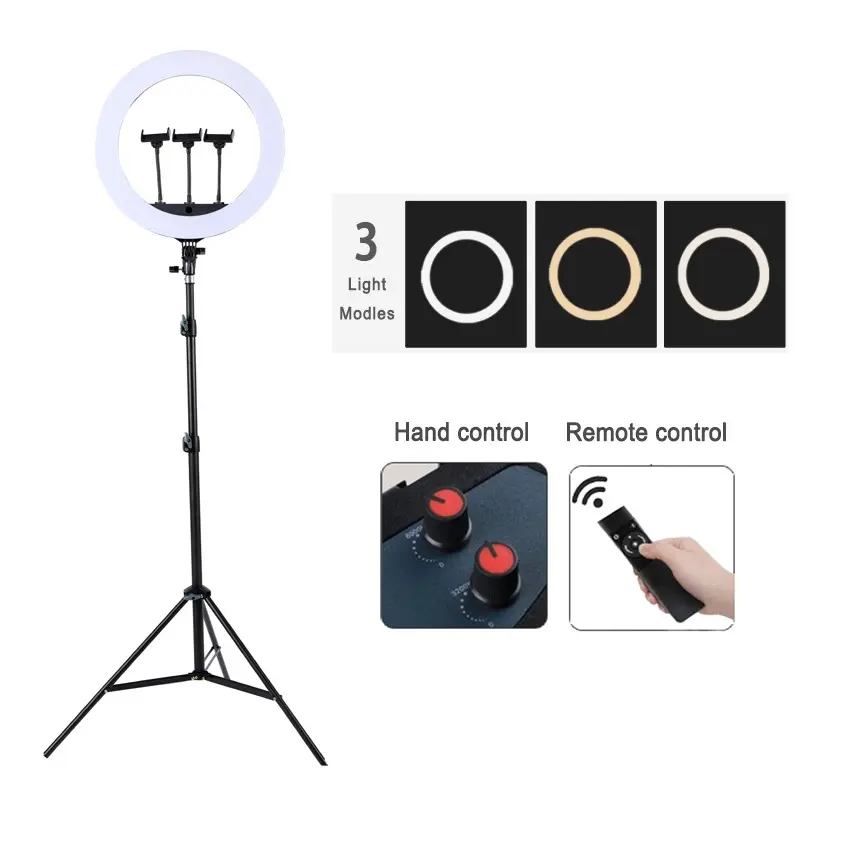 Ring light de led com 18 polegadas hq, 18 n, vibração, luzes piscante, led, 55w, portátil, beleza selfie, 2m, tripé para câmera e celular