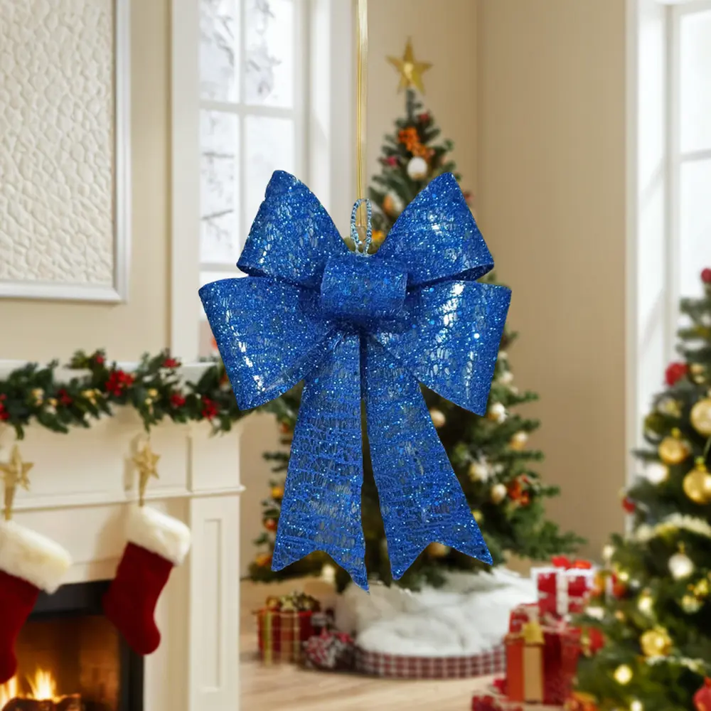 Art Deco-Style Blue Bow Interior Decoration for Christmas