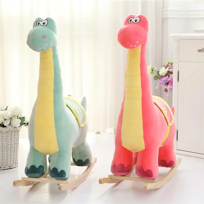 Regalo promocional de peluche de juguete de peluche de dinosaurio basculante juguetes paseo en el juguete del caballo mecedora de madera