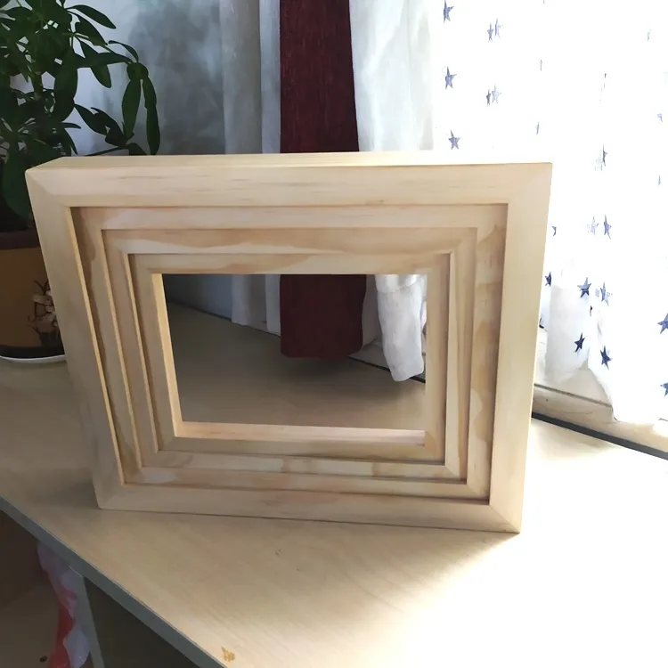 Conjunto de 3 moldura de madeira sólida retangular sem acabamento