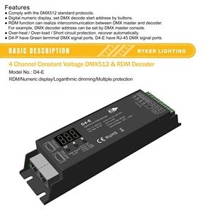DC12-48V 4CH Constant Voltage DMX512 <strong>RGB</strong> RGBW <strong>LED</strong> Strip Dmx &amp; RDM Decoder D4-<strong>E</strong>