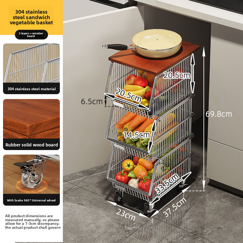 3-layer storage rack (black wheel)+wooden board