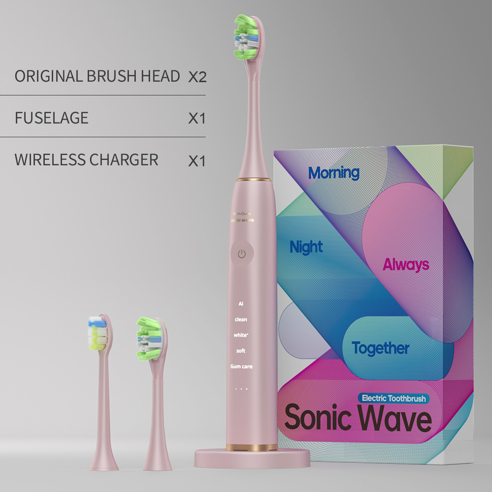 Corps rose + deux têtes de brosse + chargeur sans fil