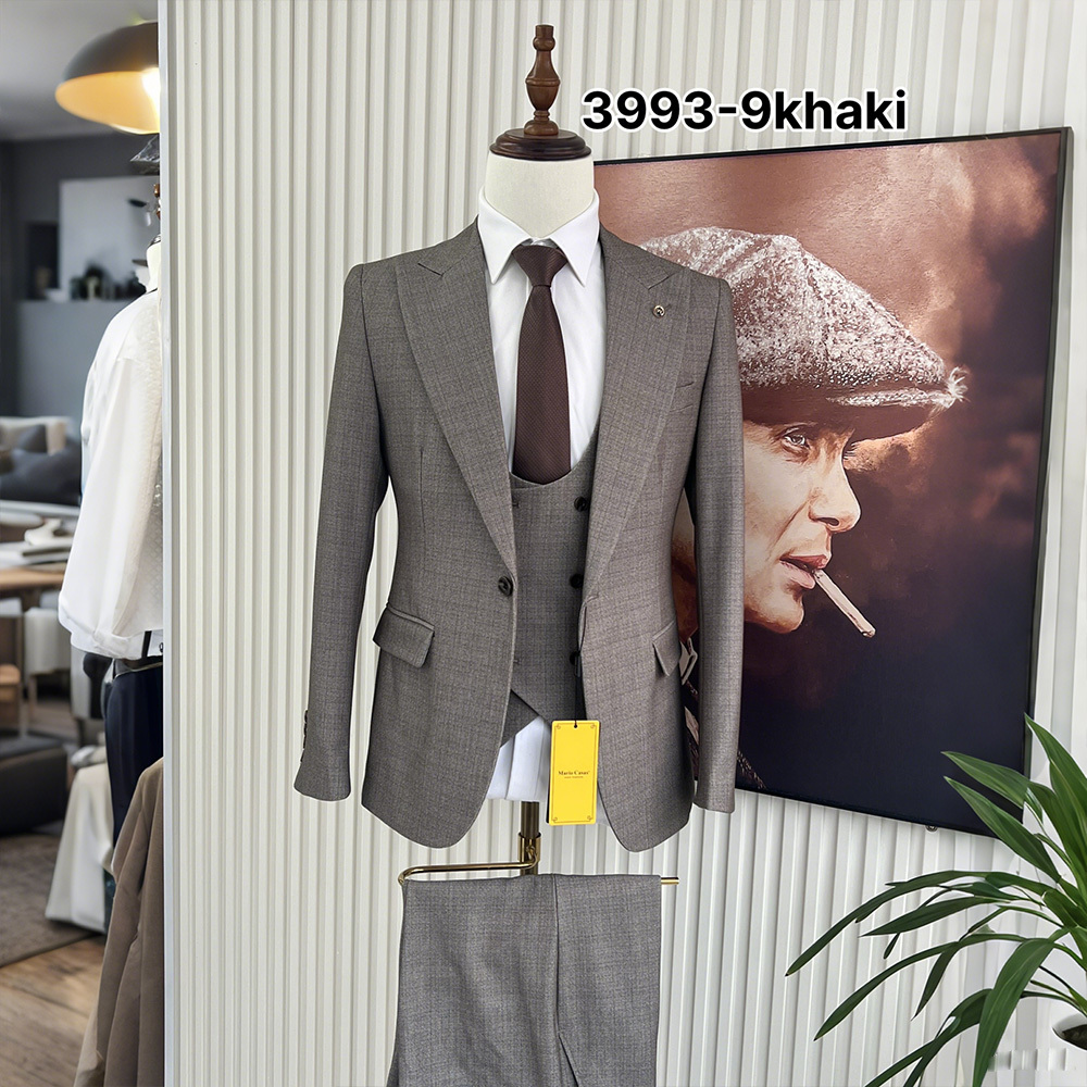 Khaki-3 pezzi/set-Giacca + gilet + pantaloni