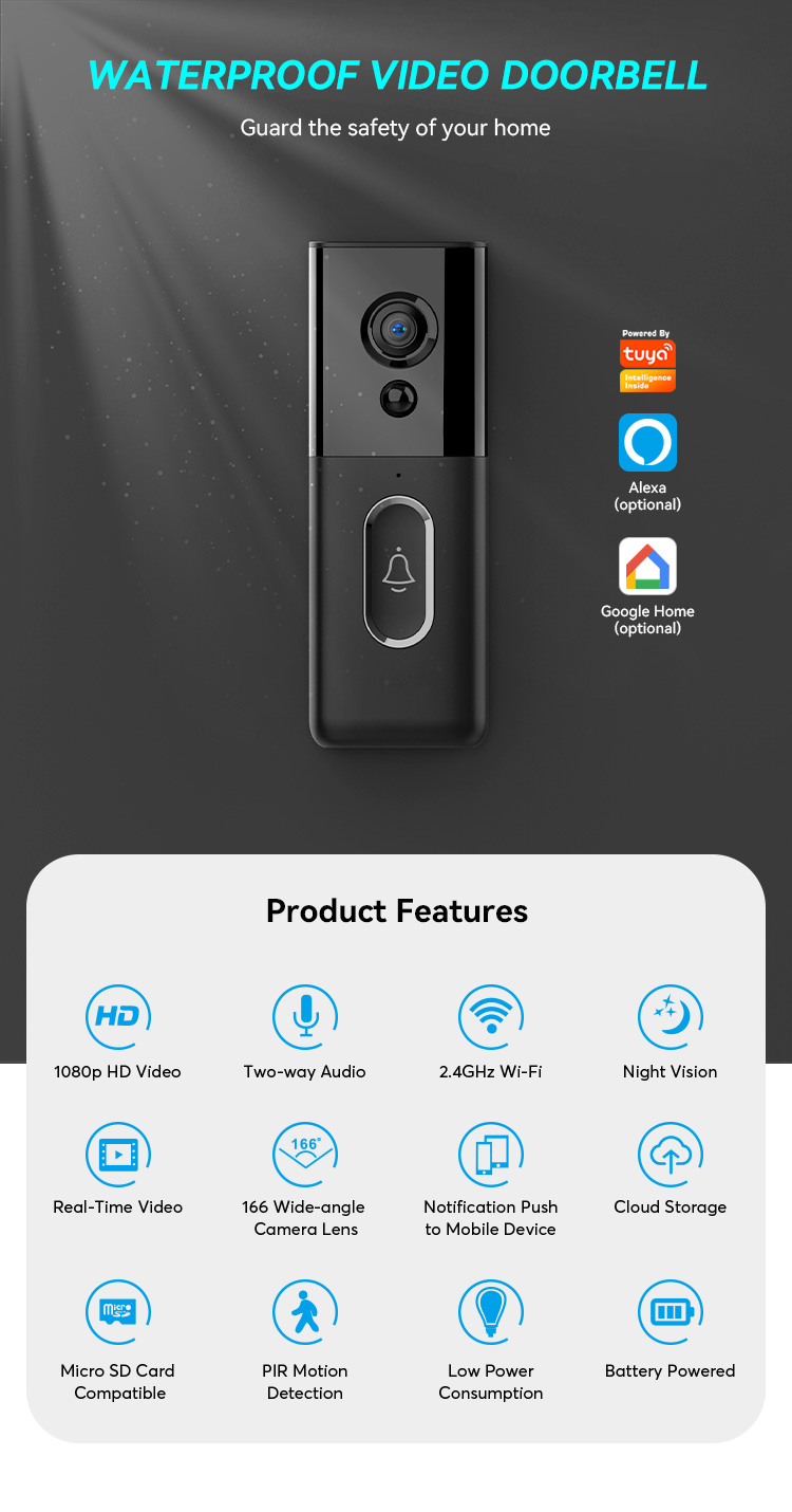 Manufacturer Smart Tuya Wifi Digital Security Camera Wireless Intercom ring video Doorbell