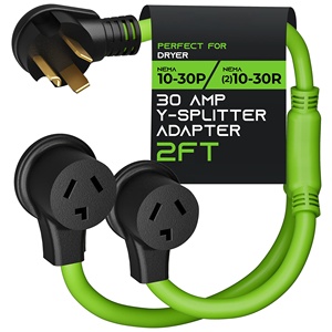 3ピン2.2FT NEMA 10-30Pから (2) NEMA 10-30R 30 Amp Yスプリッターアダプターコード (複数のコンセント乾燥機コンセントおよびEV充電器用) - Product Image 1