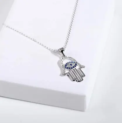 ATHENAA-collar con colgante de circonia cúbica para mujer, joyería de Hip Hop, Plata de Ley 925, ojo malvado clásico, Hamsa, cadena de eslabones Chapado en blanco y azul