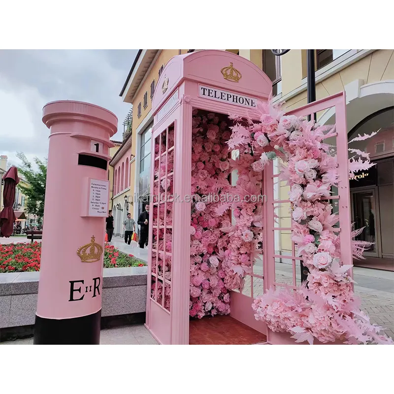 Pink Telephone Photo Booth London Salon Photo Decoration Box Metal Telephone Booth Props