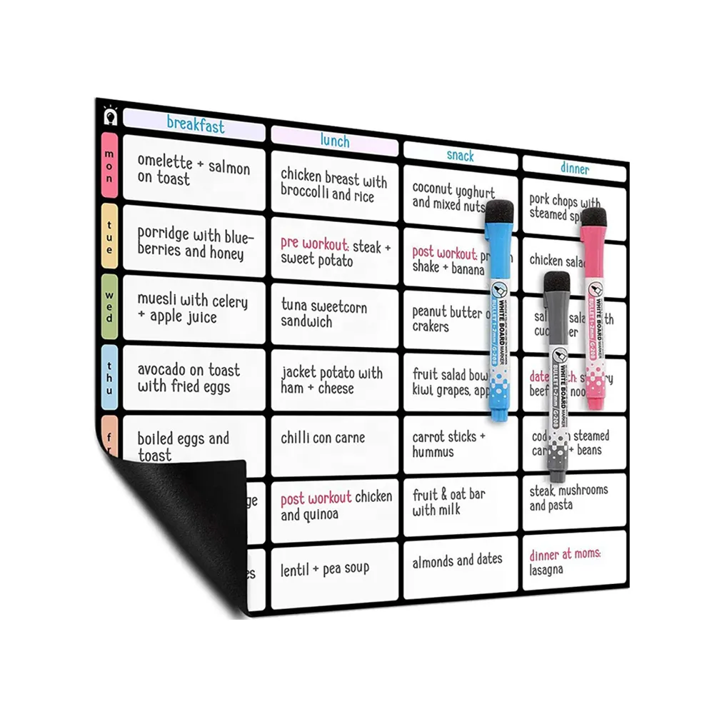 Atacado preço de fábrica magnético apagar calendário para refrigerador com lista de compras magnética