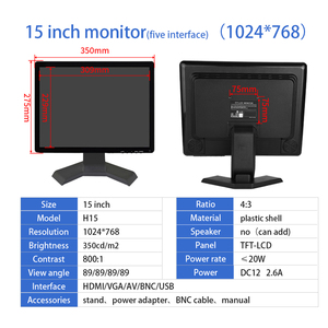 ZHIXIANDA Factory 15 Inch Plastic Shell 1024*768 <strong>LCD</strong> Screen Industrial Desktop <strong>Monitor</strong> <strong>with</strong> HD-MI/VGA/BNC/AV/USB Interface - Product Image 6
