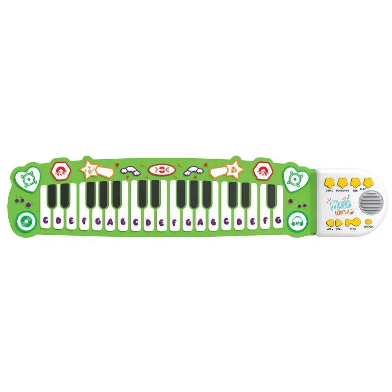 El más nuevo Teclado de piano de dibujos animados 32 teclas 2 colores mezclados niños enrollar piano operado por batería juguete para niños