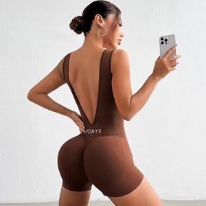 U Cổ Áo Backless Sâu V Eo Liền Mạch Một Mảnh Shapewear Nâng Hip Nhanh Khô Thoáng Khí Tập Thể Dục Chặt Chẽ Yoga Quần Short Jumpsuit - Product Image 1