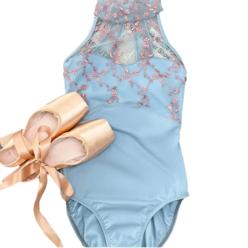 Phụ Nữ Của Cô Gái Không Tay Ba Lê Leotard Màu Xanh Ren Thêu Spandex Áo Tắm Dancewear Cho Người Lớn Nữ Diễn Viên Ballet Đào Tạo Trang Phục